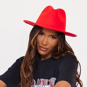 Pretty Little Thing Red Fedora Hat One Size